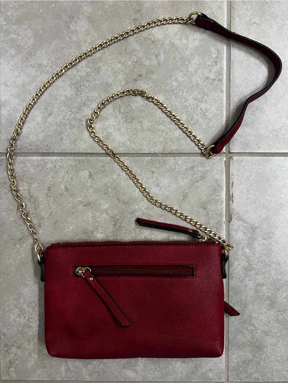 Red Leather Crossbody Bag with Gold Chain Strap